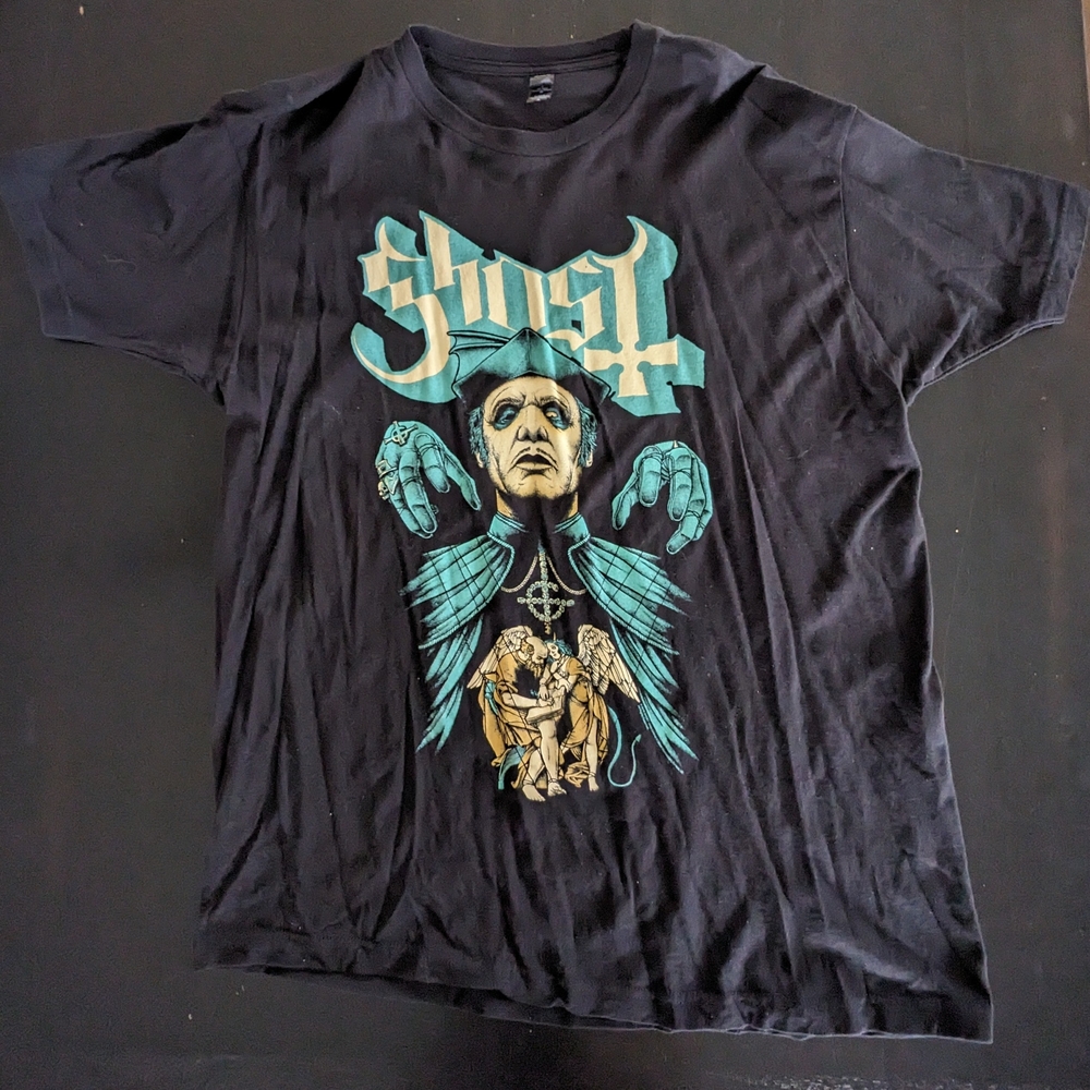 Ghost Band T-Shirt – Black & Blue Graphic – Size Large – “A Pale Tour Named Deat